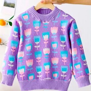Fleece Lined Floral Sweater Pullover Girls 💜💙💖